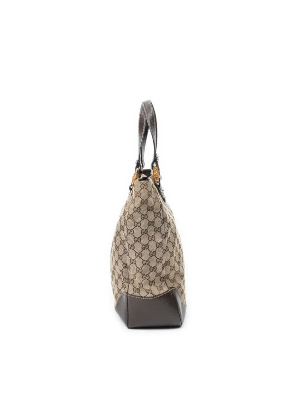 Gucci Bamboo Horsebit Tote Beige Brown GG Canvas